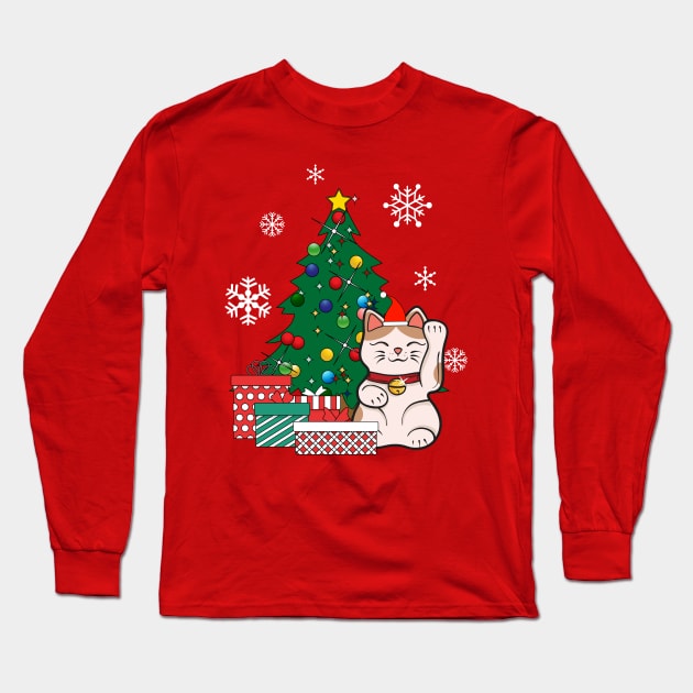 Lucky Cat Around The Christmas Tree Long Sleeve T-Shirt by Nova5